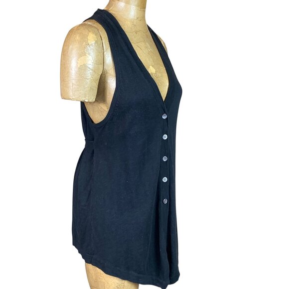 ISDA & CO Linen Blend Button-Up Tunic Vest Top Sz M Black #242L - Picture 2 of 7